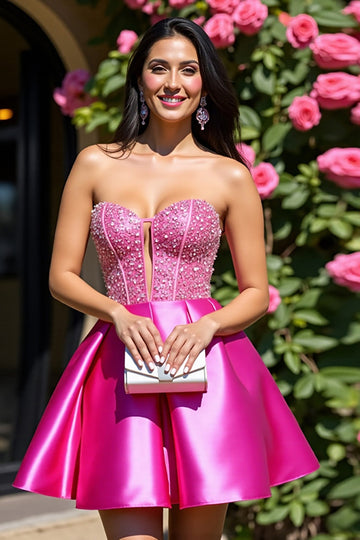 Sparkly Fuchsia Corset Sweetheart A Line Short Cocktail Dress